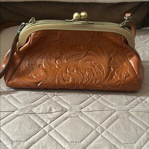Embossed Tan Leather Clutch